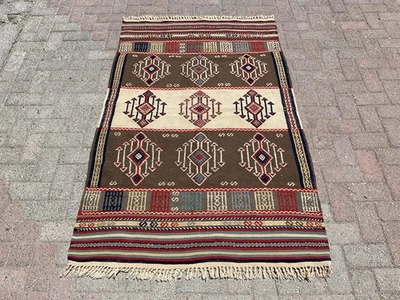 Alfombra Kilim 4 x 6 pies - Alfombra Boho, alfombras pequeñas con acento turco para sala de estar Foto 1 de 4