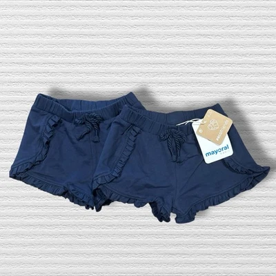 Mayoral Navy Ruffle Shorts Set 6M Baby Girls Soft Cotton Lounge Bundle School - Image 1 of 4