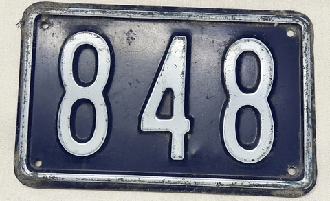 Antique  Enamel Porcelain French  House Number  Metal Sign  Number 848 Cover