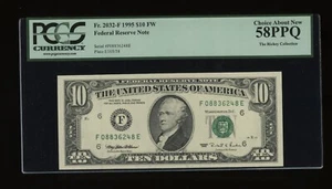 DBR 1995 $10 FRN Atlanta Fr. 2032-F PCGS 58 PPQ Serial F08836248E - Picture 1 of 2