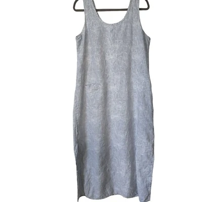 Vestido Pullover Midi Lino Jeanne Englehart Azul Blanco Rayas Flor Lino Foto 1 de 4