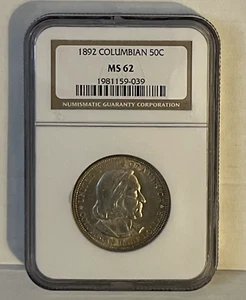 1892 Columbian Exposition 50C MS62 NGC Vintage Slab Excellent Condition - Picture 1 of 2
