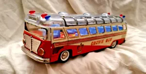 AMAZING VINTAGE GREEK B/O LITHO TOY BUS - CROWN BUS - BY AA FROM 60s - Picture 1 of 9