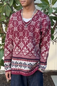 Vintage 70s 80s Abercrombie & Fitch M 100% wool sweater Fair Isle Nordic - Picture 1 of 11