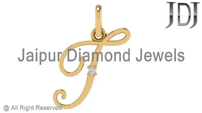 Colgante con dije de oro con inicial en T de oro amarillo sólido de 14 k diamante blanco natural Foto 1 de 3