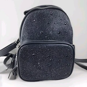 Madden NYC Black front Sparkly Rhinestone Backpack Mini With Straps - Picture 1 of 5
