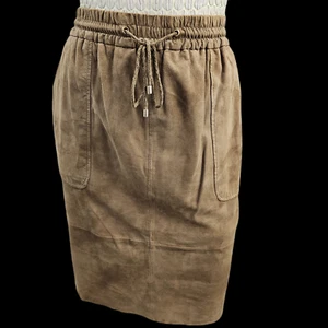GC Women's L Massimo Dutti Suede Leather Skirt W Rounded Hem Stretch Waist Pckt - Picture 1 of 13