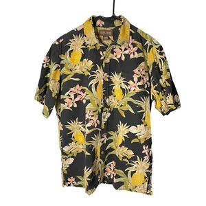Cooke Street Hawaiian Islands Mens Black Pineapple Floral Short Sleeve Shirt M 1 - Picture 1 of 3
