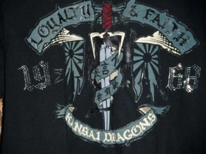 Loyalty & Faith Black T-Shirt Featuring Sword & Dragon Plus Diamante M - Picture 1 of 10