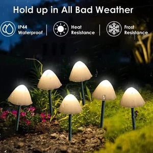 10 LED Solar Mushroom Lights Outdoor Waterproof Decorative Street Lights - Picture 1 of 27