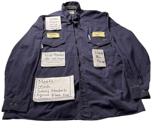 Workrite CAT2 Flame Resistant size XL Navy Blue Long Sleeve Work Shirt VG J141 - Picture 1 of 24