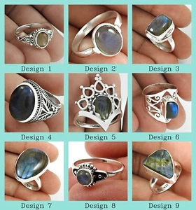 Natural Labradorite Gemstone 925 Sterling Silver Dainty Cocktail Rings Size 7 - Picture 1 of 14