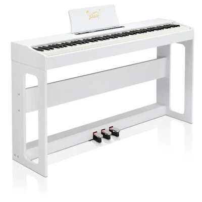 Glarry GDP-104 Digitalpiano mit Pedal und Ständer 128 Klänge 128 Polyphonie Weiß