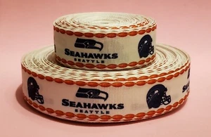 25 Yards Seattle Seahawks Football 1" Grosgrain Polyester Ribbon-2 Spool Total - Picture 1 of 6