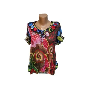 Camicia donna Desigual taglia M nera multi floreale, astrazione, volant  - Foto 1 di 12