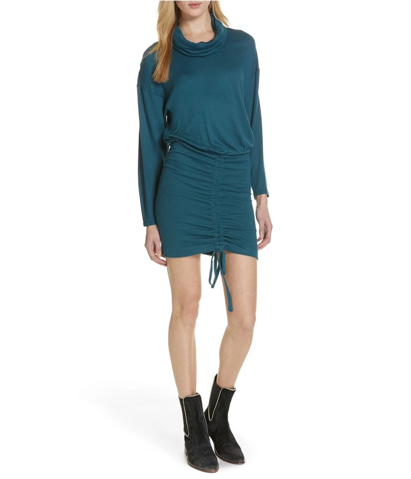 People Womens Sundown Green Cowl Neck Ruched Casual Mini Dress S BHFO 4313