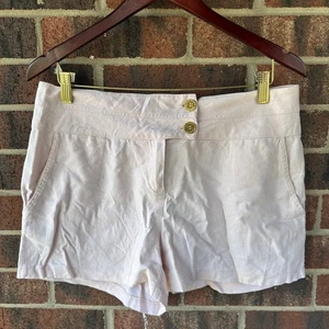 US 12 Absolutti Khaki Linen Blend Shorts Gold Minimalist Quiet Luxury Tomatogirl - Picture 1 of 6