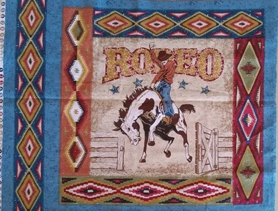 Vintage ~ #2 ~"Rodeo - Cowboy/Bronco Riding" ~ Cotton Fabric Panel ~ 16"x16" - Image 1 of 4