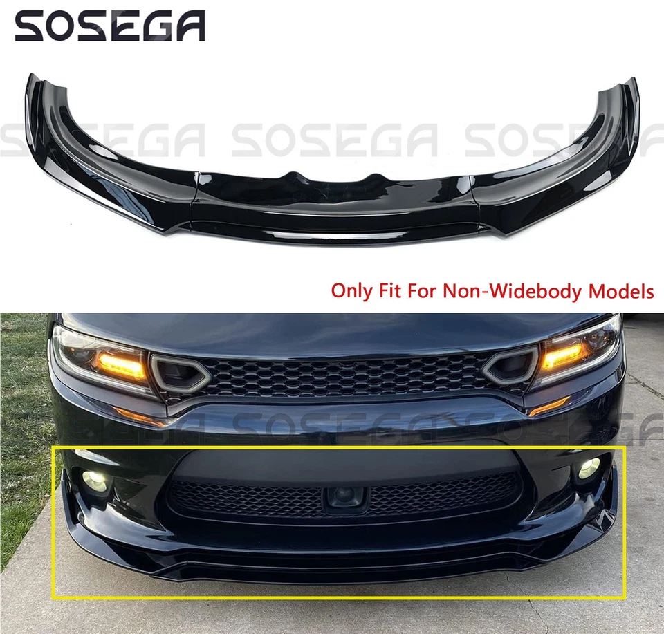 Divisor de labios para parachoques delantero negro brillante estilo V3 para Dodge Charger SXT 2015-2023 Foto 1 de 4