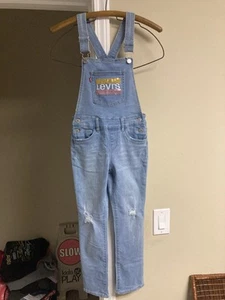 Girls Levi's Girlfriend Sequin Distressed Overalls - Size 8 regular Stretch EUC - Picture 1 of 8