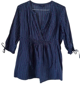 Tommy Hilfiger Blouse Womens V Neck 3/4 Sleeve Ties Size XL Blue/red Floral - Picture 1 of 9