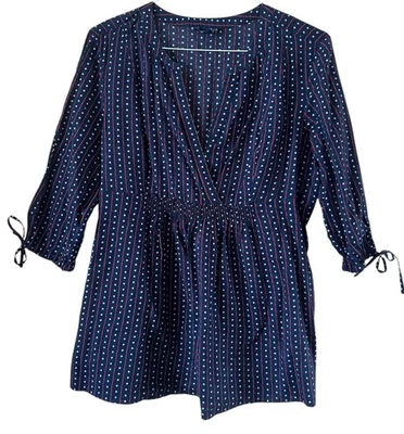 Blusa Tommy Hilfiger Feminina Decote V Manga 3/4 Gravatas Tamanho XL Azul/Vermelho Floral - Imagem 1 de 4