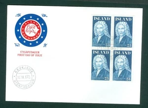 Iceland. 1975 FDC Cachet. 4-Block. Famous Icelanders. A. Magnusson. Sc# 482 - Picture 1 of 1