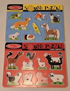 2 Melissa And Doug Hand Crafted Knob Wood Farm Animal And Pets Puzzles Both Work - Picture 1 of 5