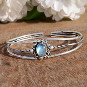 Blue Fire Labradorite Gemstone 925 Sterling Silver Cuff Bangle Best Gift Idea - Picture 1 of 7