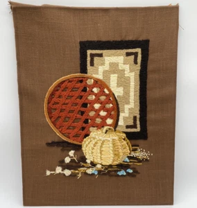 VTG Embroidery Southwest Crewel Needlepoint 60s 70s Wall Art Handmade Boho - Picture 1 of 7