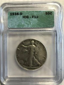 1938 D Half Dollars Liberty Walking ICG F-12 - Picture 1 of 2
