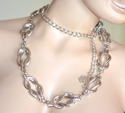 Cintura gioiello donna argento stringivita ondulata metallo lucido catena UG67 - Immagine 1 di 4