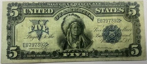 1899 $5 Dollar US Silver Certificate VF Indian Chief Banknote E8787392 FR# 274 - Picture 1 of 2
