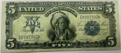 1899 $5 Dollar US Silver Certificate VF Indian Chief Banknote E8787392 FR# 274 - Image 1 of 2