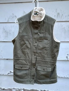 Mens LL Bean L Olive Green Hunting Fishing Outdoor Fleece Lined Sleeveless Vest - Picture 1 of 12