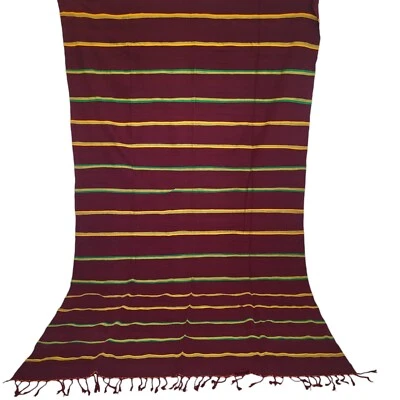 Alfombra marrón marroquí hecha a mano naranja verde rayas flecos alfombra de lana tribal bereber Foto 1 de 4