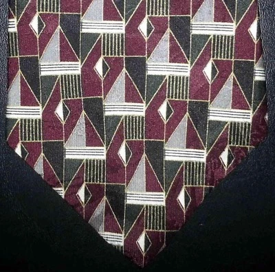 Corbata Gianfranco Ruffini seda granate verde oscuro blanco diseño geométrico nueva en caja t2463  Foto 1 de 4