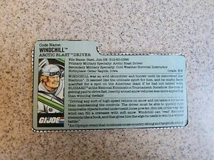 Vintage GI Joe Info File Card Windchill Artic Blast Driver H - Picture 1 of 2