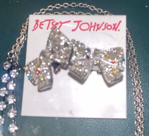 Betsey Johnson Pop Heart Bow Fringe Earrings, & Necklace Set #NJCJ0045