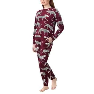 Room Service Women's 2 Piece Pajama Jogger Set | Purple Cheetah | M - Picture 1 of 7