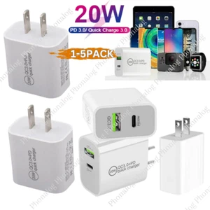 PD 20W USB-C Power Adapter Fast Wall Charger For iPhone 11 12 13 14 XR Samsung  - Picture 1 of 14
