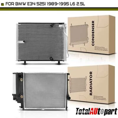 Nuevo kit de refrigeración de radiador y condensador de CA para BMW E34 525i 1989-1995 2,5 L delantero Foto 1 de 4