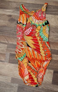 Doladio Rose Marie Reid Size 8 Vtg 70s One Piece Bathing Suit EUC Orange Feather - Picture 1 of 3