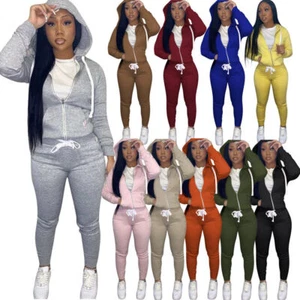 2-Piece Women's Clothing New Plus Size Fashion Set Solid Color Hooded Sweatshirt - Picture 1 of 28