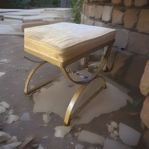 Vintage Thinline of Santa Ana Vanity Bench Stool With Leaf Accent Gold