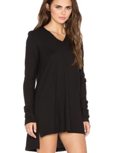 Wilt Deep V Long Sleeve Tunic Size XS Cotton Black Tee T-Shirt Hi Lo Cotton Top - Picture 1 of 7