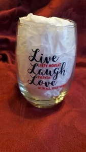 Set 2 New Cristar LIVE LAUGH LOVE Stemless WINE GLASSES Drinking 15.5 Oz Tumbler - Picture 1 of 4