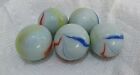 Lot of 5 White Milk Glass with Multi-Color Swirl Marbles 