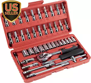 46 Pieces 1/4 Inch Drive Socket Ratchet Wrench Tool Set with Bit Socket Set M... - Picture 1 of 1