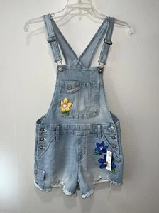 No Boundaries Women's Embroidered Floral Denim Overalls, Small - Picture 1 of 7